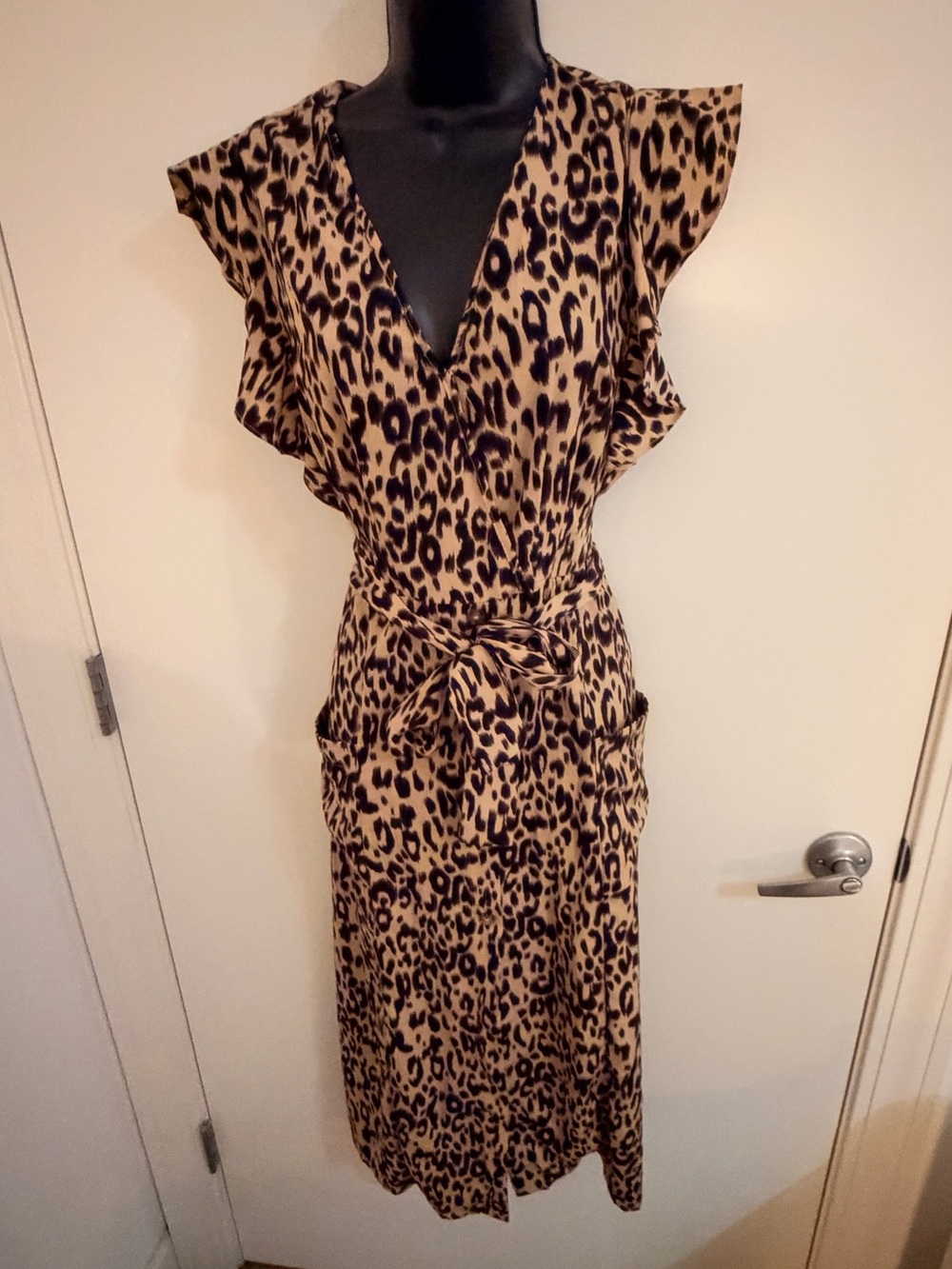 Sienna Sky Leopard Print Wrap Midi Dress - Tan & Black